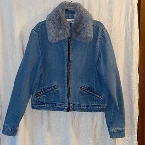 Vintage Faux Fur Denim Jean Jacket. Size S